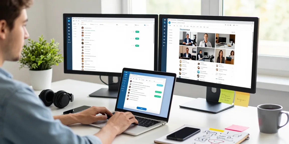 Explore the Telegram Web Version in a modern workspace with dual monitors and natural light.