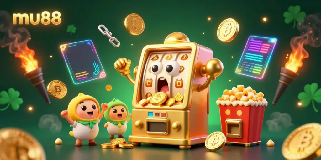 Experience winning moments at mu88 with golden jackpots overflowing from a slot machine.